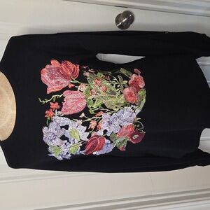 Black Floral Embroidered Womens Top